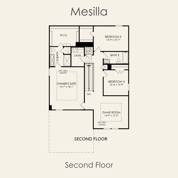 2D floor plan layout for the Mesilla by Pulte Homes in Patterson Ranch, Georgetown, TX (Image 5). 2D floor plan layout for the Mesilla by Pulte Homes in Patterson Ranch, Georgetown, TX (Image 5).