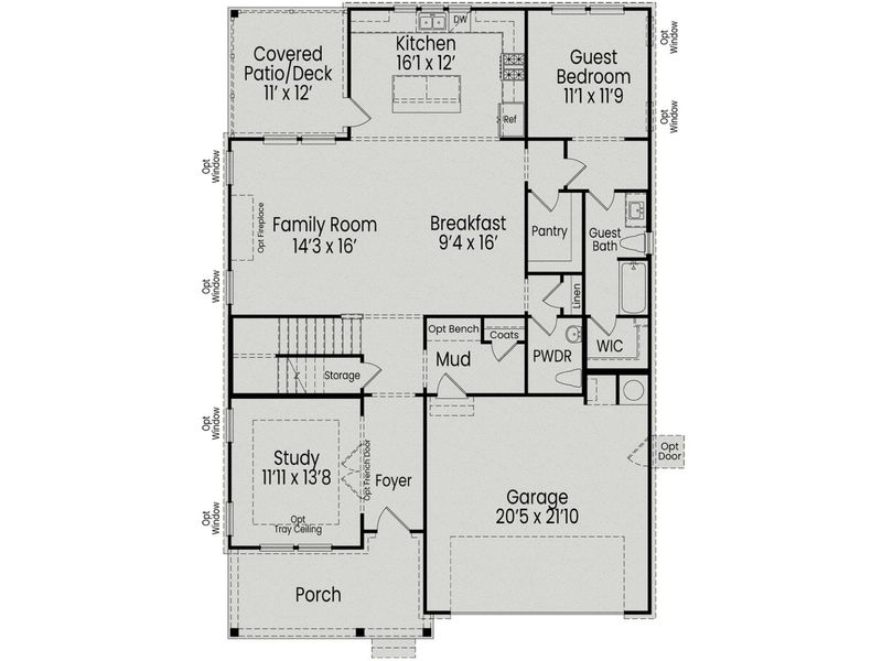 2D floor plan layout for the The Aspen by Davidson Homes LLC in Addison West, Holly Springs, NC (Image 3).