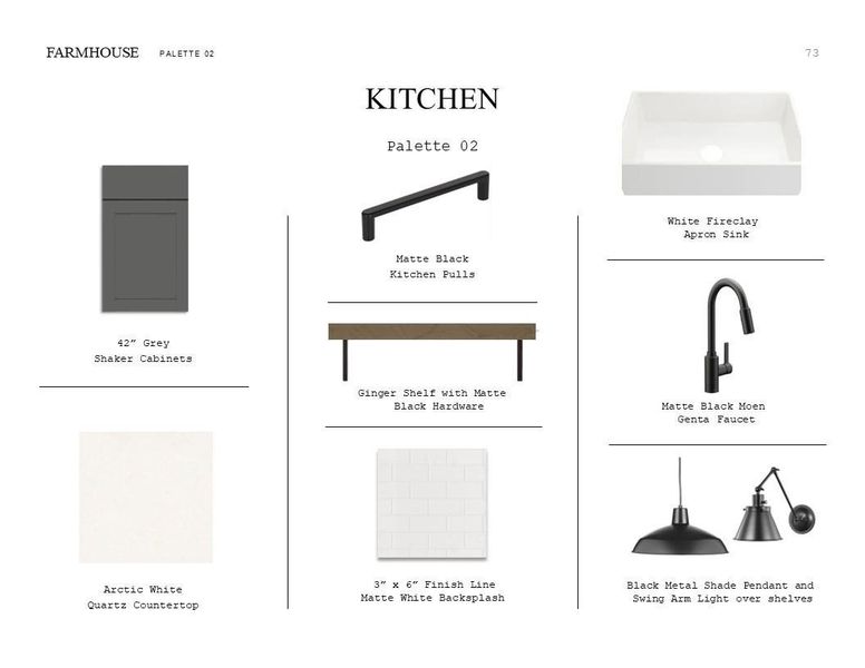 Farmhouse Look Palette 2: Kitchen Selection Sheet (*Artist rendering used for illustration purposes only.)