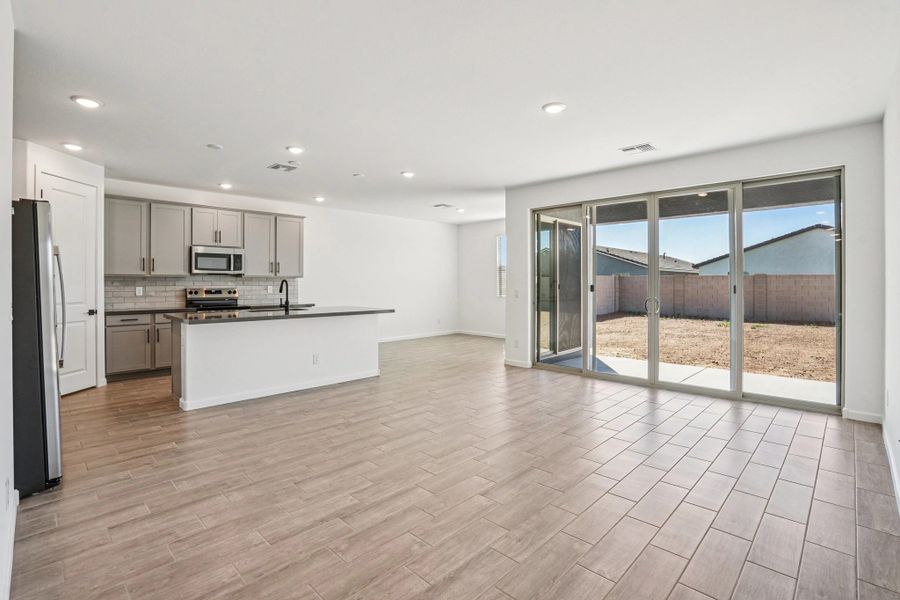 Great room, kitchen and dining Great room, kitchen and dining