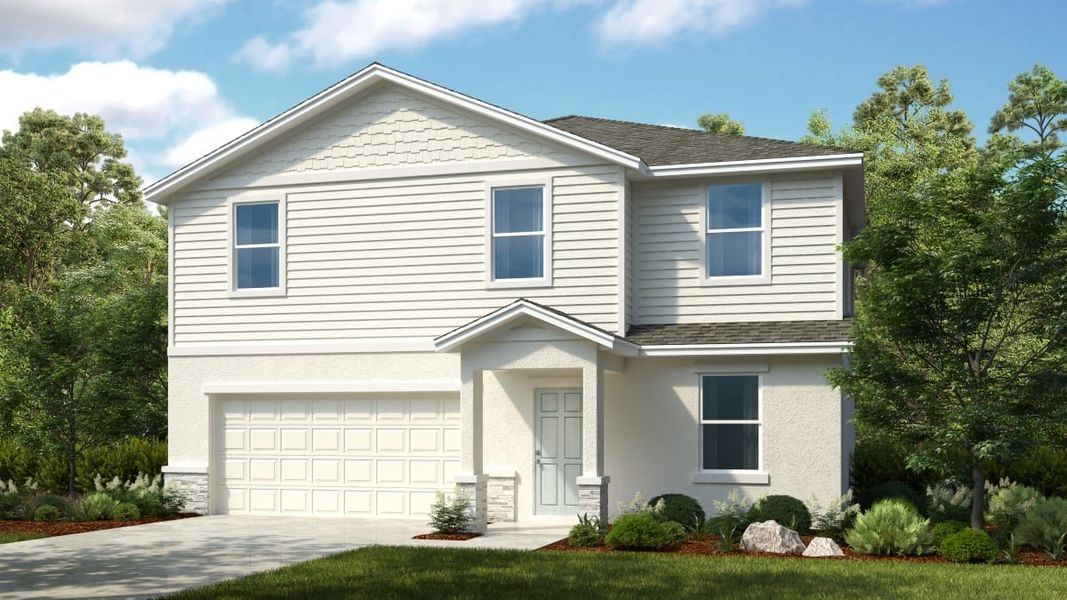 Representative exterior photo of a completed home built from the Oriole by Taylor Morrison in Palm Wind, Hudson, FL (Image 3). Representative exterior photo of a completed home built from the Oriole by Taylor Morrison in Palm Wind, Hudson, FL (Image 3).