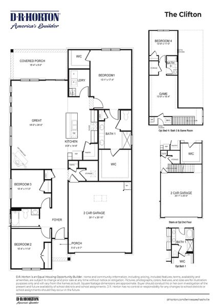 2D floor plan layout for the Clifton MF by D.R. Horton in Harvest Point, Spring Hill, TN (Image 3).