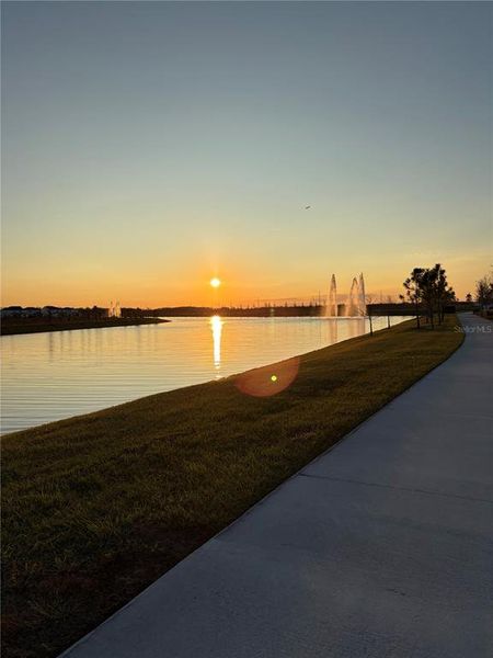 Ponds and Fountains at Sunset