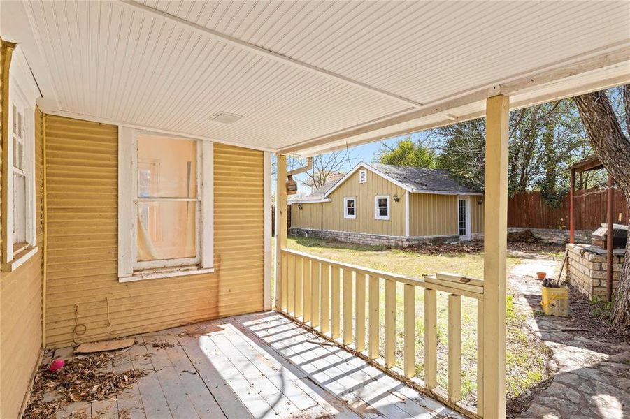 Back covered deck with view of mancave Back covered deck with view of mancave