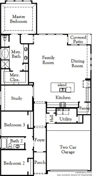 2D floor plan layout of this home in Ladera, San Antonio, TX (Image 2).