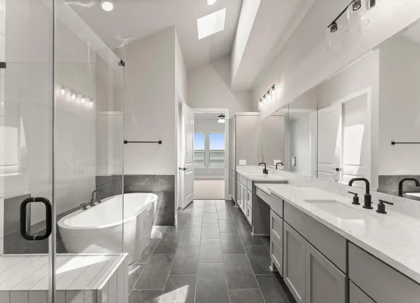 Primary Bath with Skylight, Double Sinks, and Built-in Make-up Vanity Primary Bath with Skylight, Double Sinks, and Built-in Make-up Vanity