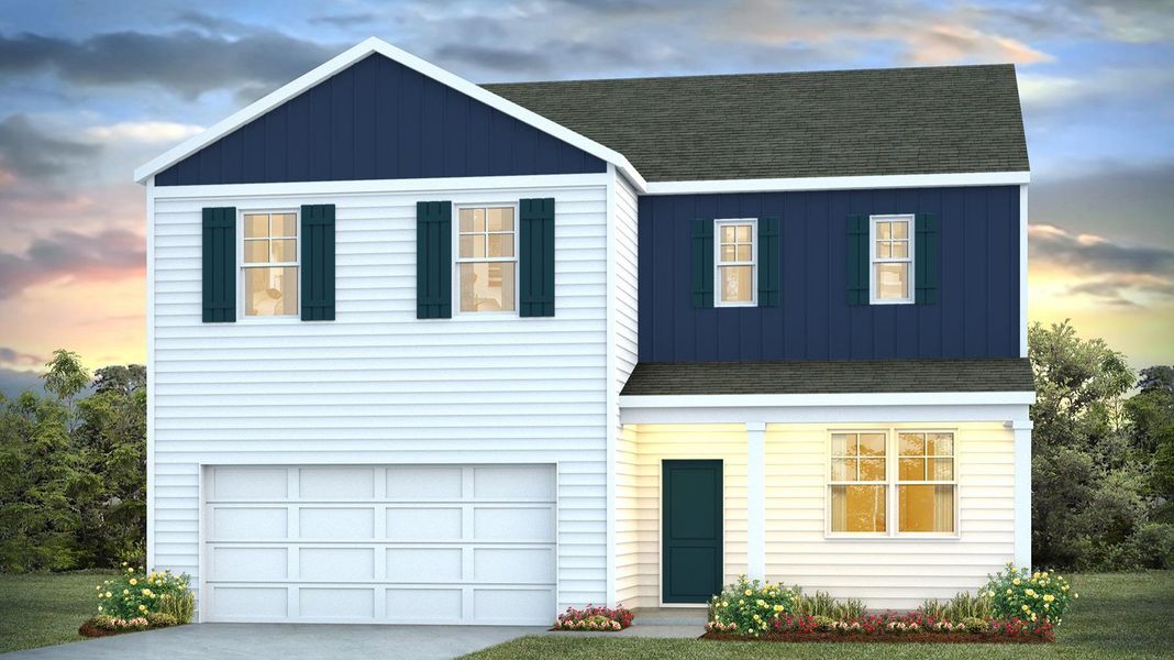 Front exterior of a new home in Hunter's Branch, Hopkins, SC, highlighting curb appeal (Image 1). Front exterior of a new home in Hunter's Branch, Hopkins, SC, highlighting curb appeal (Image 1).