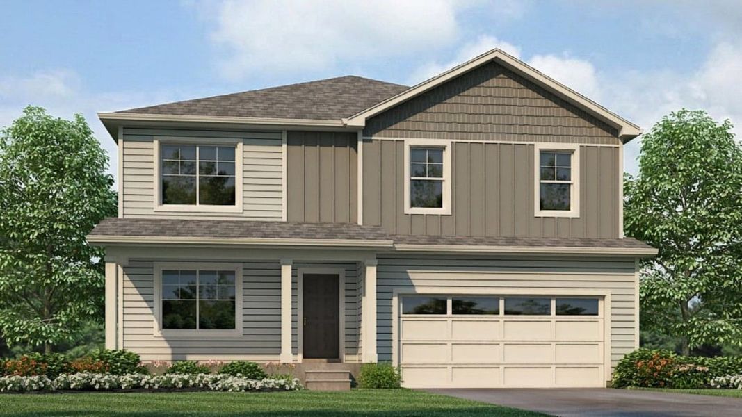 Front exterior of a new home in Vista Meadows, Fort Lupton, CO, highlighting curb appeal (Image 2).