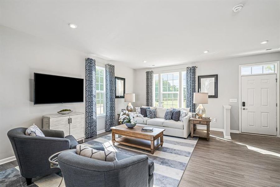 Furnished interior view inside a new home in The Mills at Rocky River Townhomes, Concord (Image 9). Furnished interior view inside a new home in The Mills at Rocky River Townhomes, Concord (Image 9).