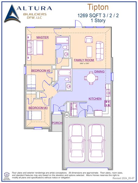 2D floor plan layout for the Tipton by Altura Homes in Stonecreek, Sulphur Springs, TX (Image 3).