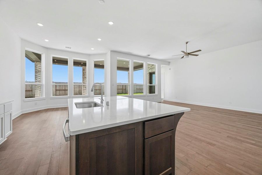 Kitchen with large Quartz island