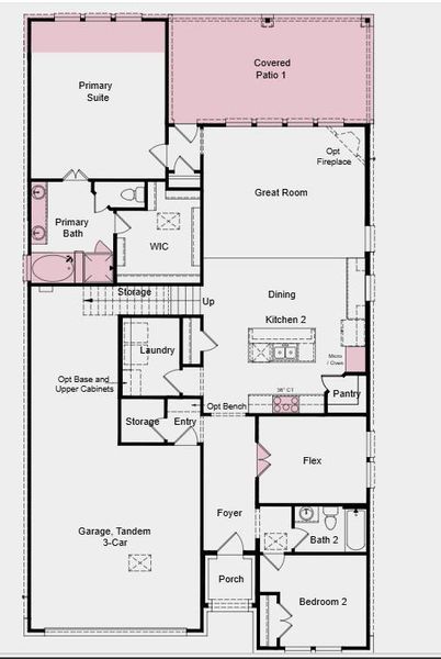 Additional Highlights Include: Gourmet kitchen, upstairs full bathroom, double doors at flex, extended primary suite, slide-in tub at primary bath, and extended covered patio.