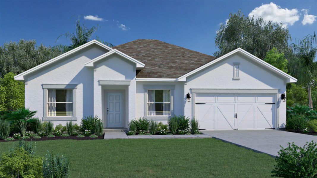 Representative exterior photo of a completed home built from the Juno Spirit by Holiday Builders in Spirit Of Sebastian, Sebastian, FL (Image 2). Representative exterior photo of a completed home built from the Juno Spirit by Holiday Builders in Spirit Of Sebastian, Sebastian, FL (Image 2).