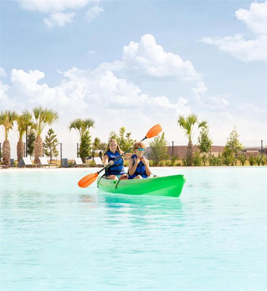 Whether you're paddleboarding or relaxing on the shore, this blue lagoon brings vacation vibes home. Whether you're paddleboarding or relaxing on the shore, this blue lagoon brings vacation vibes home.