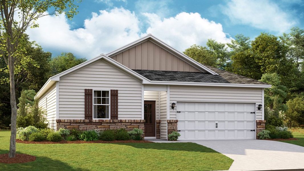 Representative exterior photo of a completed home built from the Freeport by D.R. Horton in The Hideaway at Fox Meadows, Bluff City, TN (Image 18).