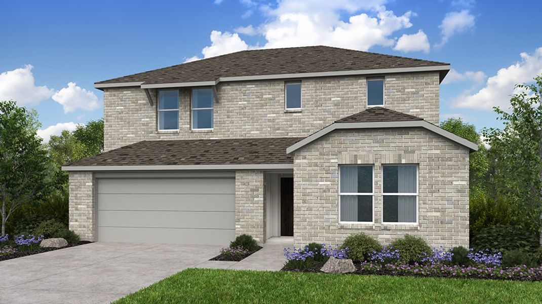 Representative exterior photo of a completed home built from the Leander by Taylor Morrison in Parks at Foster Crossing, Anna, TX (Image 1). Representative exterior photo of a completed home built from the Leander by Taylor Morrison in Parks at Foster Crossing, Anna, TX (Image 1).