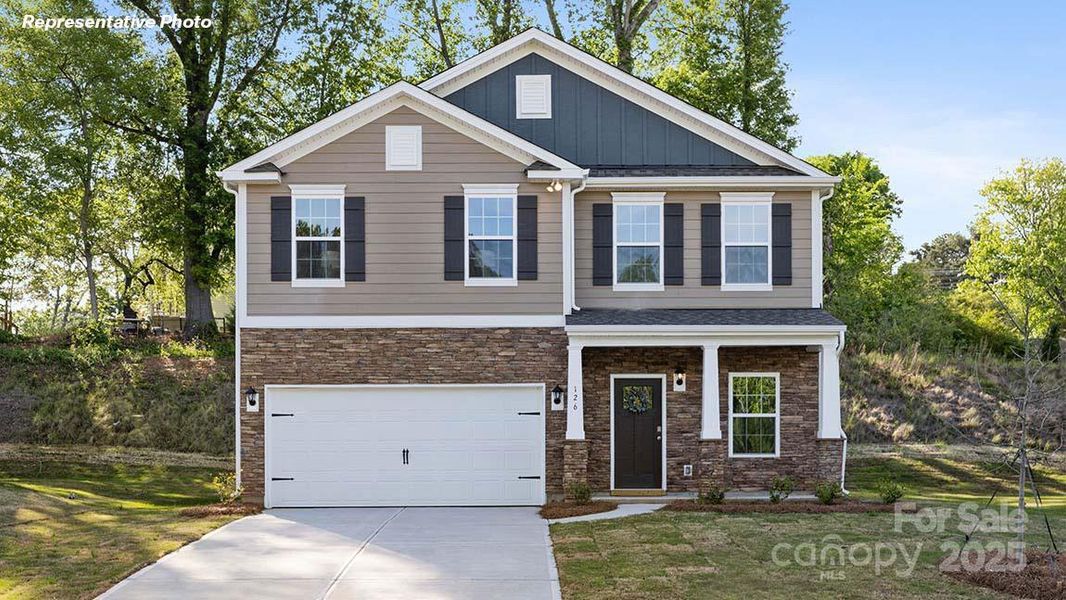 Front exterior of a new home in Cline Village, Conover, NC, highlighting curb appeal (Image 1). Front exterior of a new home in Cline Village, Conover, NC, highlighting curb appeal (Image 1).