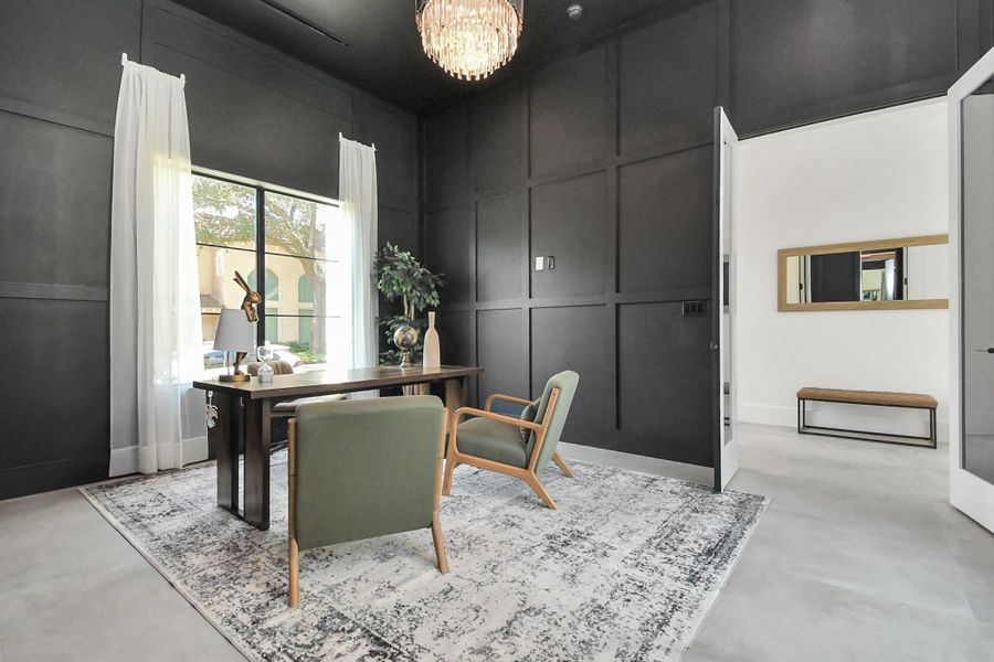 Black wood paneled walls. Black wood paneled walls.