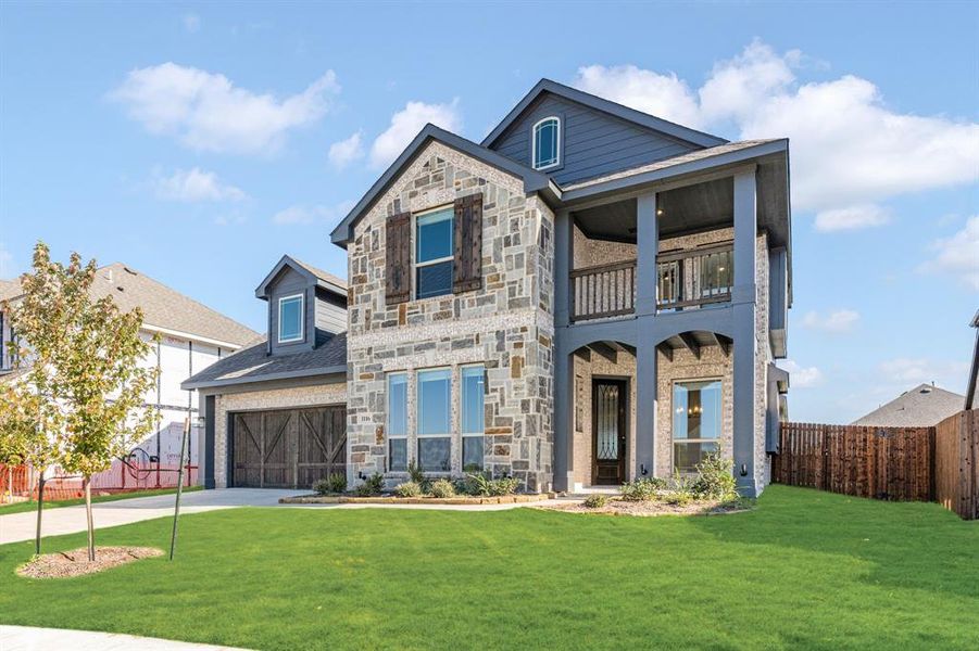 Front exterior of a new home in The Oaks, Red Oak, TX, highlighting curb appeal (Image 2). Front exterior of a new home in The Oaks, Red Oak, TX, highlighting curb appeal (Image 2).