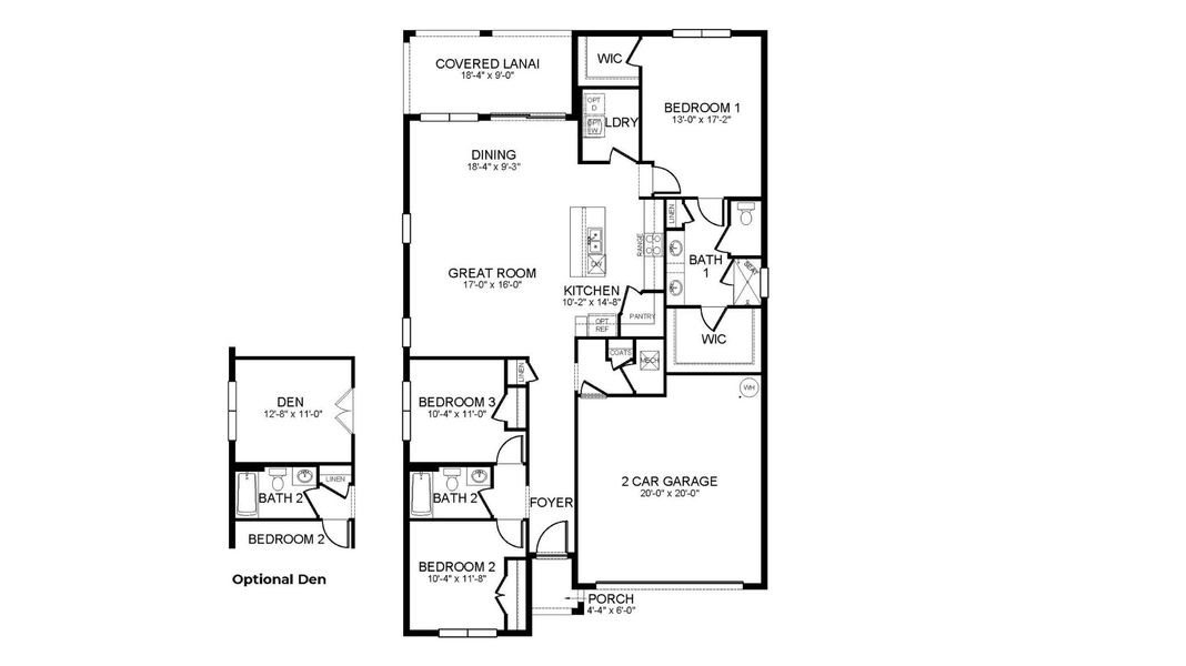 2D floor plan layout for the Clifton by D.R. Horton in Legacy Preserve, Parrish, FL (Image 2).
