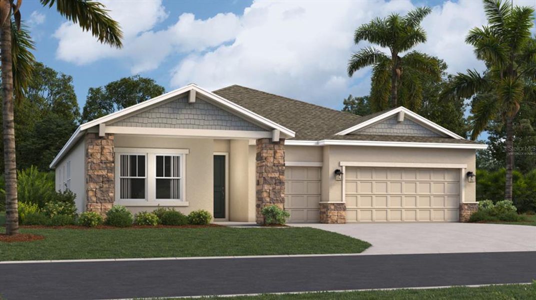 Front exterior of a new home in Meadow Pointe, Groveland, FL, highlighting curb appeal (Image 1). Front exterior of a new home in Meadow Pointe, Groveland, FL, highlighting curb appeal (Image 1).