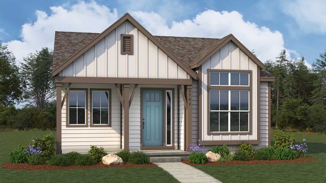 Front exterior of a new home in Dillon Pointe - City, Broomfield, CO, highlighting curb appeal (Image 2). Front exterior of a new home in Dillon Pointe - City, Broomfield, CO, highlighting curb appeal (Image 2).