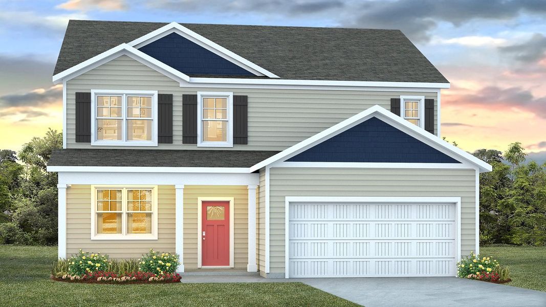 Front exterior of a new home in Sidbury Station, Castle Hayne, NC, highlighting curb appeal (Image 1).