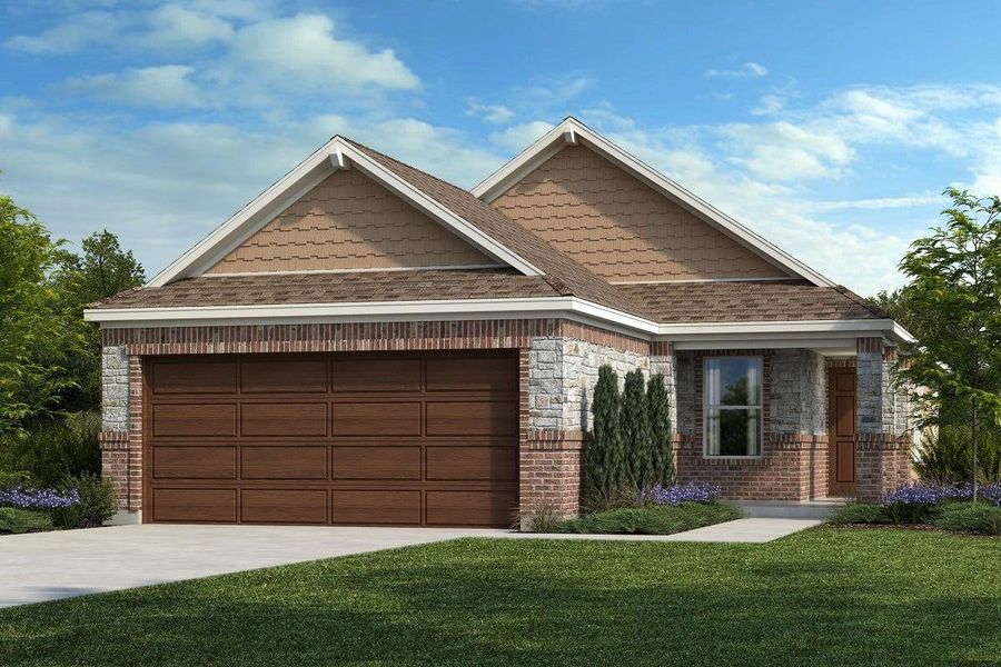 Front exterior of a new home in Salerno - Heritage Collection, Round Rock, TX, highlighting curb appeal (Image 17). Front exterior of a new home in Salerno - Heritage Collection, Round Rock, TX, highlighting curb appeal (Image 17).