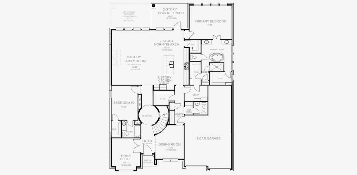 2D floor plan layout for the 3800W by Perry Homes in Ramble, Celina, TX (Image 3).