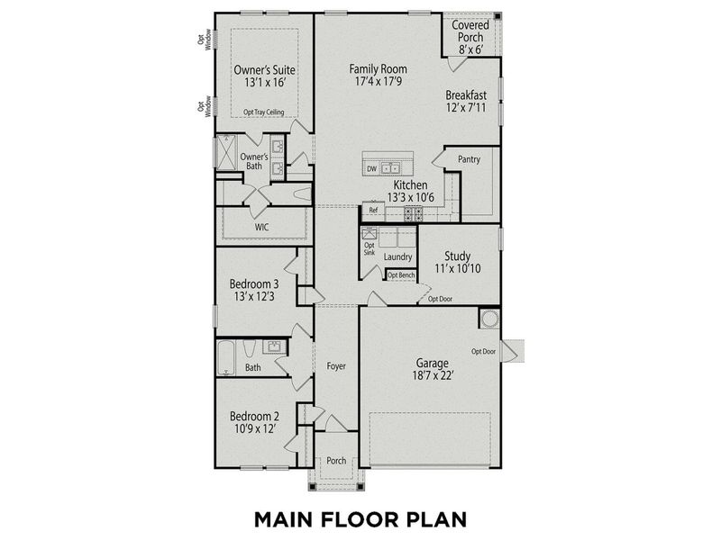 2D floor plan layout for the The Daphne C by Davidson Homes LLC in Windgate, Mooresville, NC (Image 4).