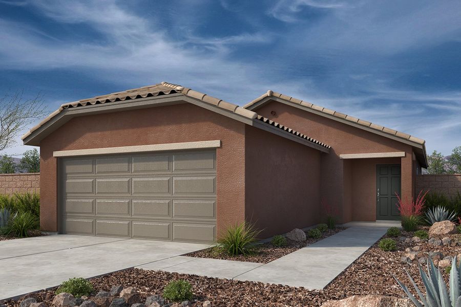 Front exterior of a new home in Wildflower Reserve, Tucson, AZ, highlighting curb appeal (Image 1). Front exterior of a new home in Wildflower Reserve, Tucson, AZ, highlighting curb appeal (Image 1).