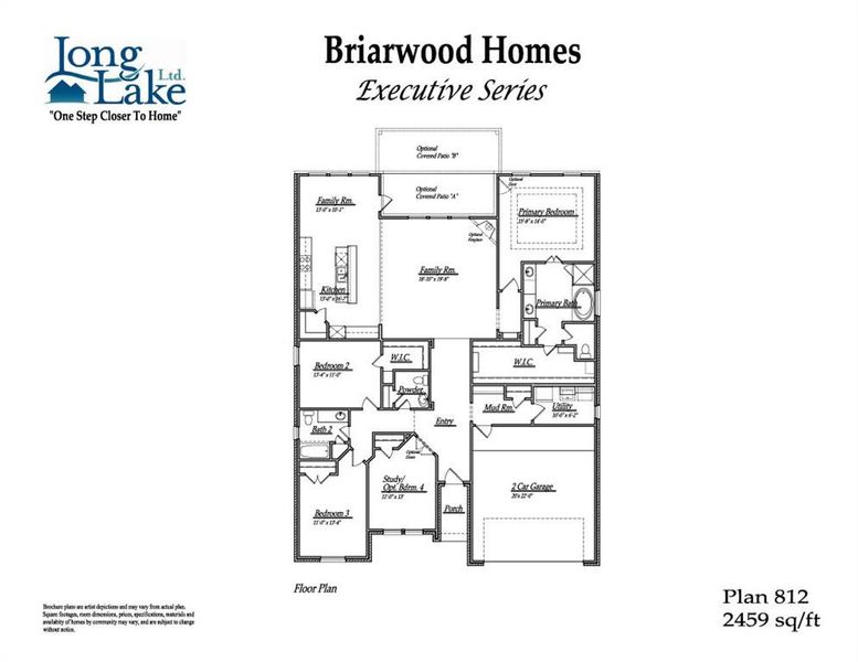 Plan 812 features 4 bedrooms, 2 bathrooms, 1 half bath, and a 2 car attached garage with over 2,400 square feet of living space.