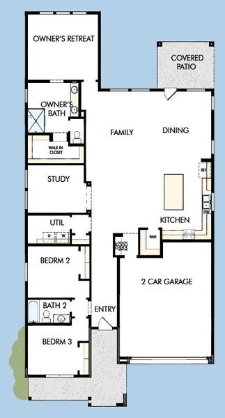2D floor plan layout for the The Madrone by David Weekley Homes in Tavolo at Soleo, San Tan Valley, AZ (Image 3).