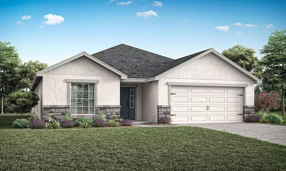 Front exterior of a new home in The Crossings - Single-Family Homes, St. Cloud, FL, highlighting curb appeal (Image 1).