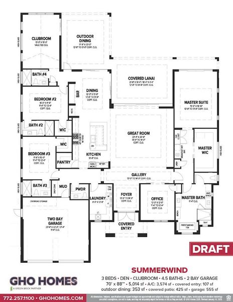2D floor plan layout for the Summerwind by GHO Homes in Central Beach, Vero Beach, FL (Image 3).