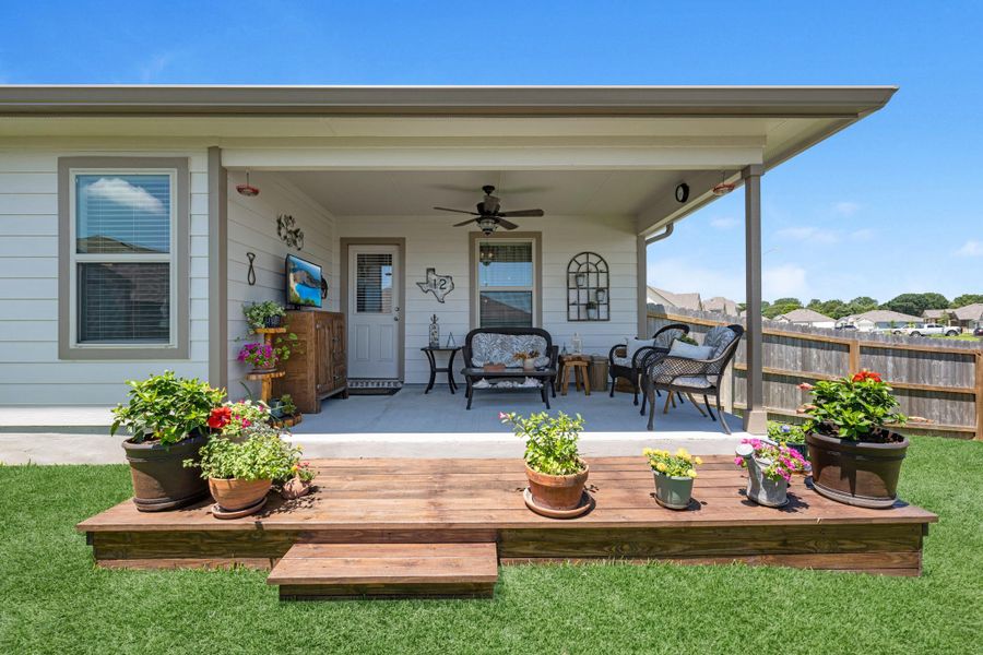 Exterior details and patio area of a home in Liberty Village, Brenham (Image 22).
