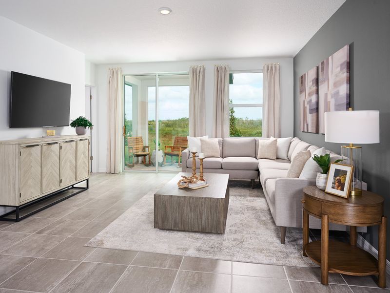 Living room in the Yellowstone floorplan modeled at Springs at Lake Alfred