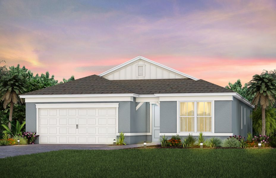 Front exterior of a new home in Del Webb Tradition, Port St. Lucie, FL, highlighting curb appeal (Image 19).