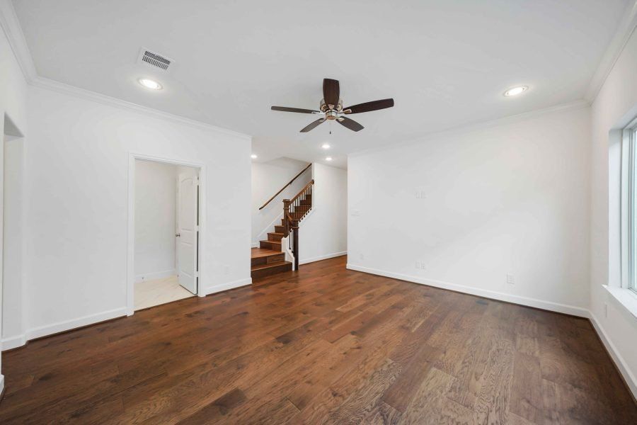 Representative unfurnished interior of a home built from the Amsterdam by Sandcastle Homes in Montrose, Houston (Image 19). Representative unfurnished interior of a home built from the Amsterdam by Sandcastle Homes in Montrose, Houston (Image 19).