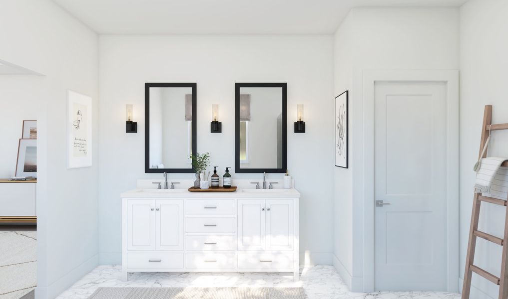 Primary bath with dual sinks and chrome fixtures