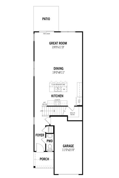2D floor plan layout for the Aurora II by Mattamy Homes in Vaughan Farms, Angier, NC (Image 3).