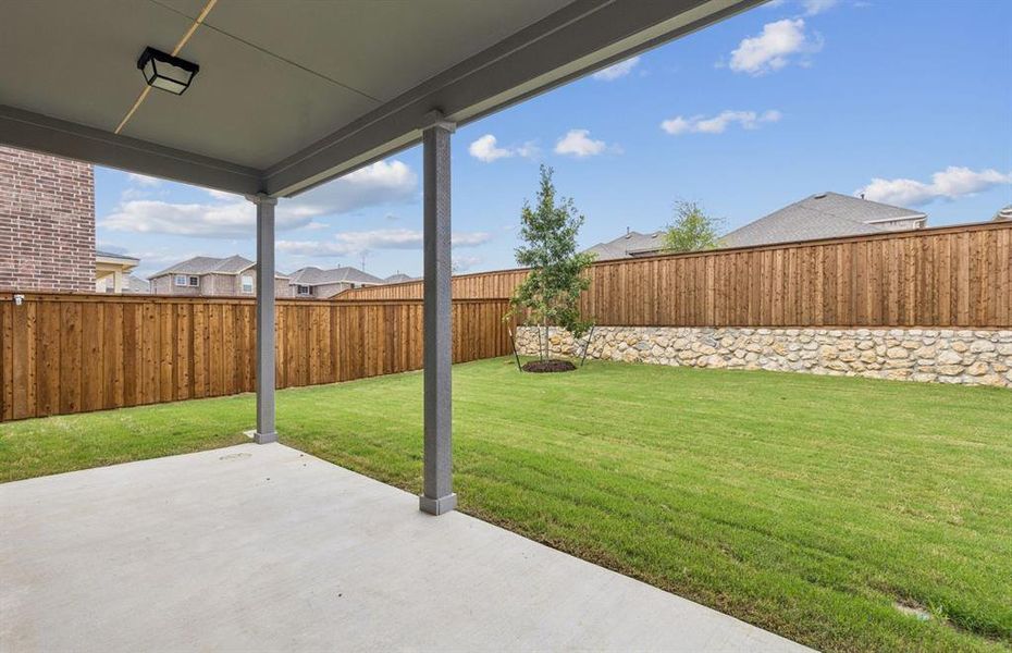 Oversized yard with covered patio   *Real home pictured