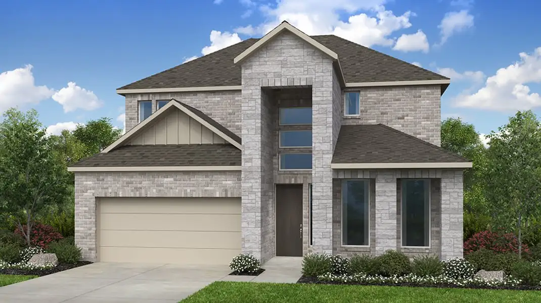 Representative exterior photo of a completed home built from the Piedmont by Taylor Morrison in Turners Crossing, Austin, TX (Image 1). Representative exterior photo of a completed home built from the Piedmont by Taylor Morrison in Turners Crossing, Austin, TX (Image 1).