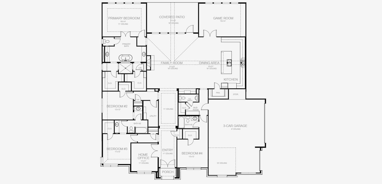 2D floor plan layout for the 3317A by Perry Homes in Bristol Valley, Rockwall, TX (Image 3).