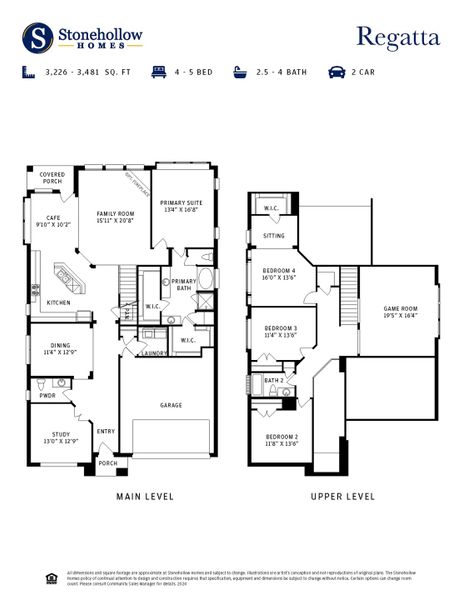 2D floor plan layout for the Regatta by Stonehollow Homes in Meadow Vista, Anna, TX (Image 3).