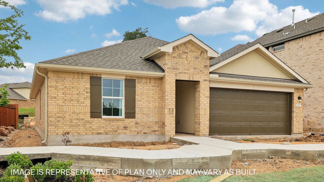 Front exterior of a new home in Bar W Ranch, Leander, TX, highlighting curb appeal (Image 2).