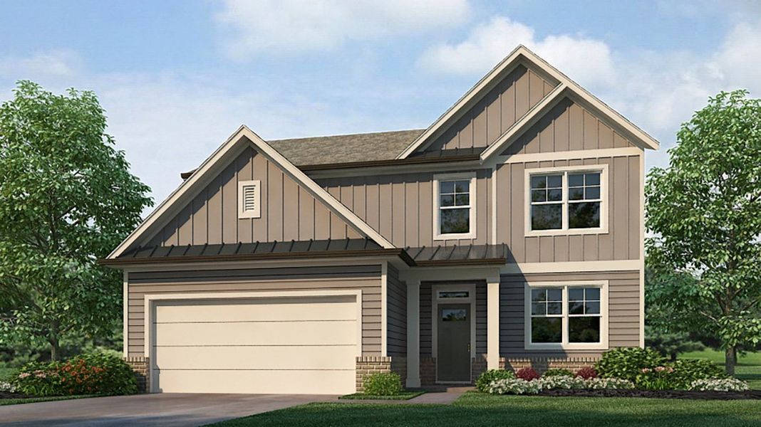 Representative exterior photo of a completed home built from the Elle by D.R. Horton in Hamptons at Riverwood South, Dallas, GA (Image 24).