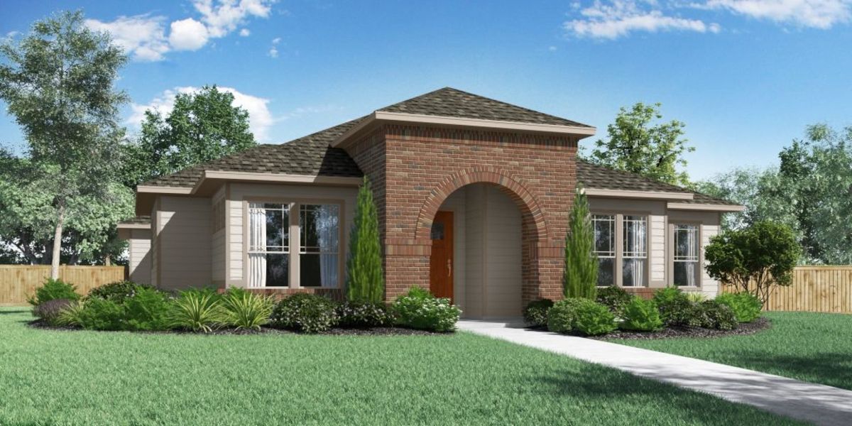 Representative exterior photo of a completed home built from the Glacier by Pacesetter Homes in Easton Park, Austin, TX (Image 1). Representative exterior photo of a completed home built from the Glacier by Pacesetter Homes in Easton Park, Austin, TX (Image 1).