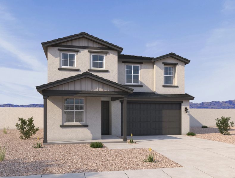 Exterior elevation rendering. Representative images and renderings are for illustrative purposes. Actual structural options and design finishes of home may vary. Exterior elevation rendering. Representative images and renderings are for illustrative purposes. Actual structural options and design finishes of home may vary.