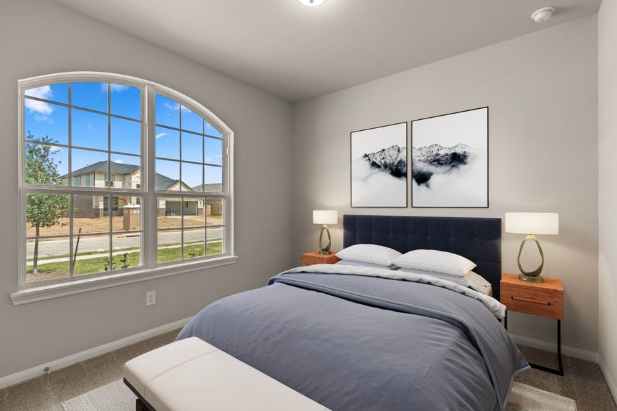 Secondary bedroom. Note: Sample product photo - actual exterior and interior selections may vary by homesite